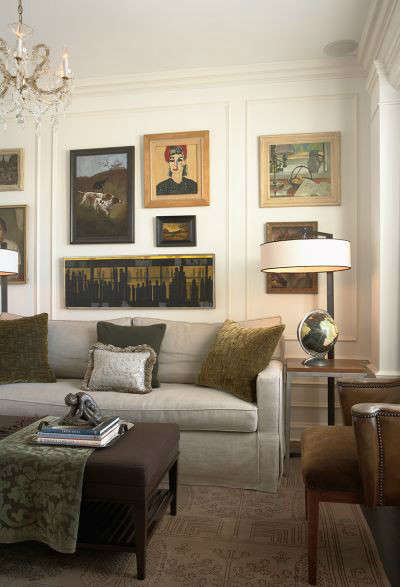  Old World Apartment Traditional Study: The client&#8\2\17;s collection of paintings adds interest and personalizes this study.