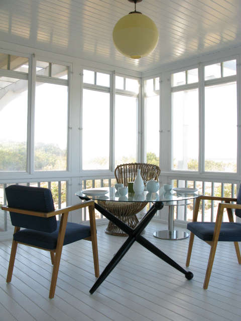  Martha&#8\2\17;s Vineyard Cottage &#8\2\1\1; Sunporch. Franco Albini chairs, mid century Italian table.