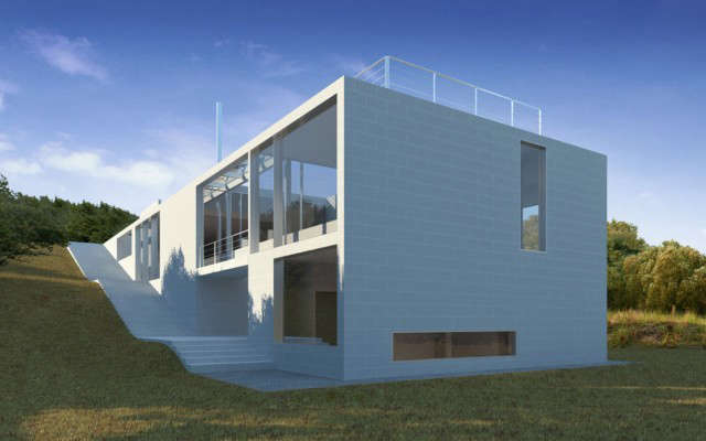  Angel&#8\2\17;s Edge: The space of the house is derived by the “sectional” differences between the lowest and highest levels of the site. The house reflects the three principle sectional conditions of the site; the Pacific Ocean, the Pacific Coast Highway, and the sloping site. The design is developed in both horizontal and vertical section. The vertical section is the mechanism, which defines and controls the apertures  through which views and passage are attained. Photo: Afeel3d
