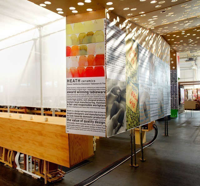  Slow Food Nation Coffee Pavilion SFCA: Slow Food Nation Coffee Pavilion The Coffee Pavilion at the Slow Food Nation Taste Hall is conceived of as a filter for experience. Three sheer fabric enclosed Coffee Halls remove the visitor from the activity of the larger event. These tasting chambers offer a more intimate taste experience and allow visitors to focus on the cup in their hand, the nuances of the brew, the discussion with an expert. Photo: Cesar Rubio