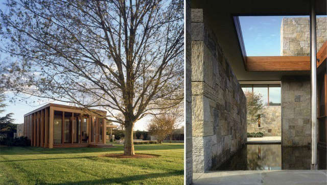  Stone Houses: An abstract composition of planes and timeless natural materials shape a \1\2-acre property as a series of internal and external courtyards spaces. The Stone Houses received an AIA New York State Architecture Award. Photo: Paul Warchol