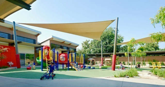  Glendale Childcare Center: Located in Glendale, California, the \23,000 square-foot childcare facility is designed to accommodate \236 children between infant and Pre-K ages. The sustainable strategies incorporated into the building are key visual and tactile elements in the design, emphasizing the facility as both a learning environment and an educational tool. Photo: Joe Fletcher and Marmol Radziner