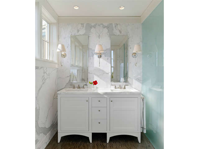  Castro Street Residence: Marble walls and daylight animate this classic bathroom renovation. Photo: Bruce Damonte