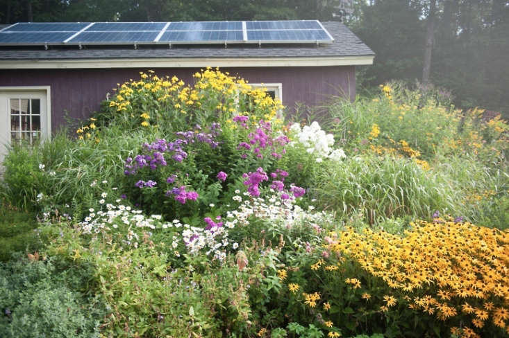 An eco-friendly garden shed in Vermont, solar panels included. For more, see Garden Designer Visit: A Burst of Color in the Green Mountains on Gardenista. Photograph by Susan Teare courtesy of JMMDS.