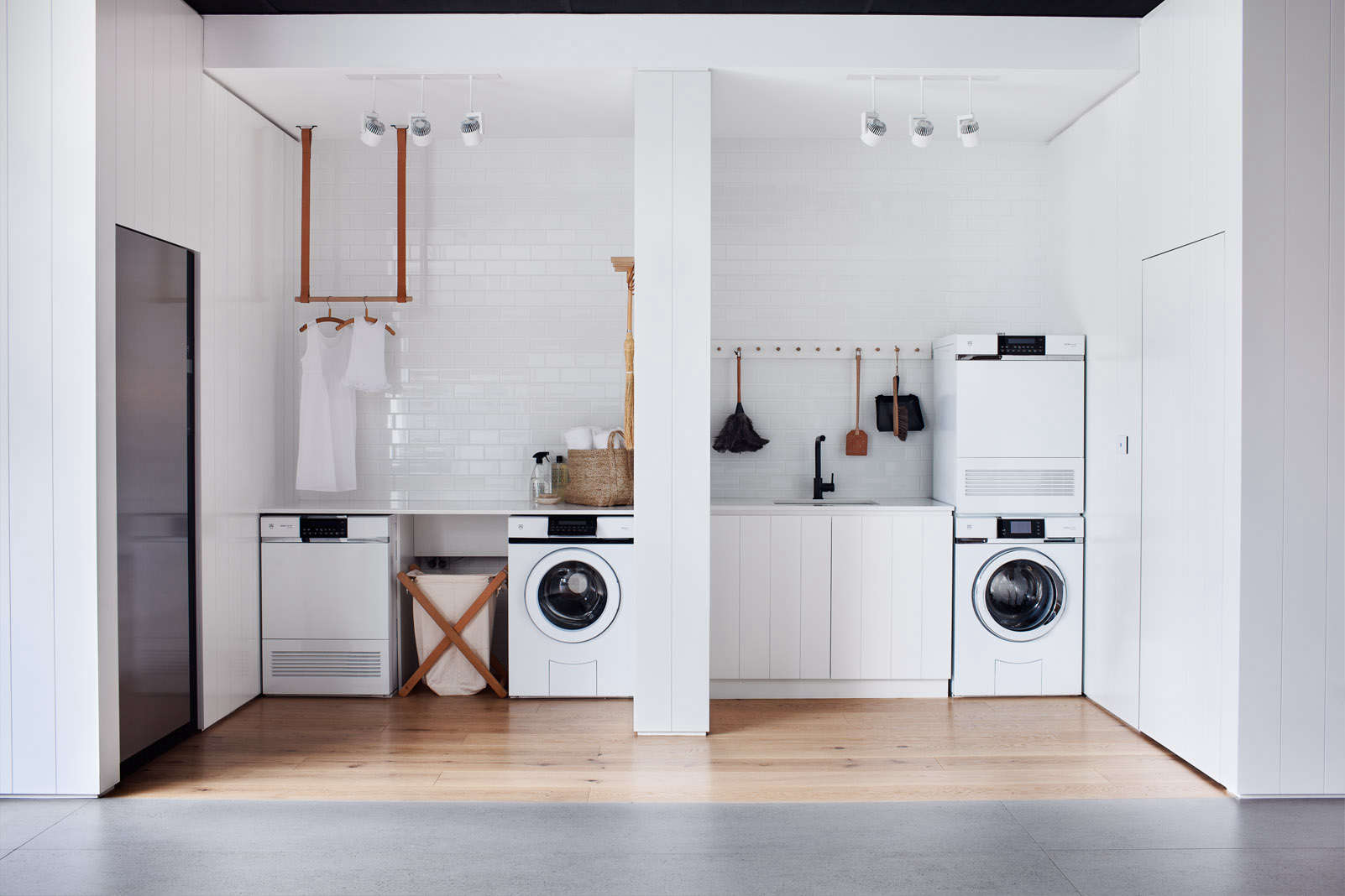 All White Laundry Room in Melbourne V-Zug Whiting Architects