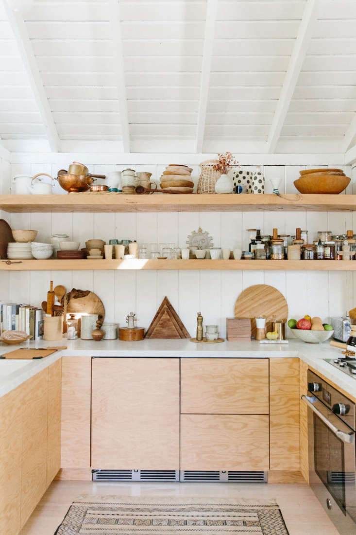 Serena Mitnik Miller and Mason St. Peter designed their own U-shaped kitchen with marine-grade Douglas fir plywood cabinets and concealed appliances. For more, see our post Kitchen of the Week: A Hip, Low-Key Kitchen in Topanga Canyon, Hidden Fridge Included.