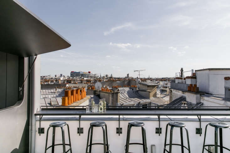 Paris rooftops, as seen in Arts et Métiers: An Industrial-Cool Hotel in Paris, Redone in Terrazzo and Marble. Headed to the City of Light this summer? Check out Alexa&#8\2\17;s The Paris Review: 5 New Design Destinations for her off-the-beaten-path picks.