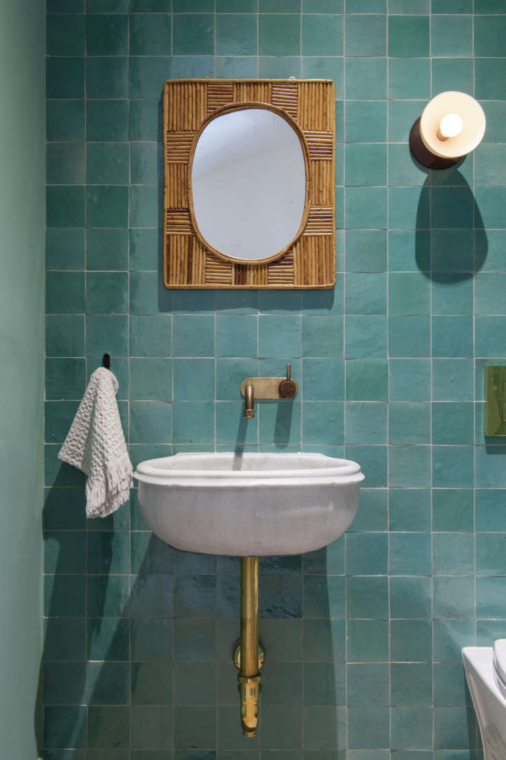 turquoise tiled powder room in a brooklyn townhouse remodel by elizabeth robert 337