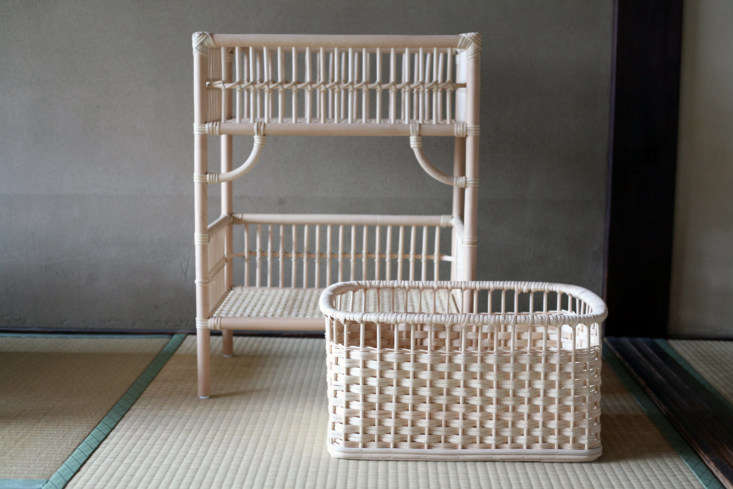 Rattan laundry rack towel and clothes baskets by Tsuruya Shoten via Shokunin