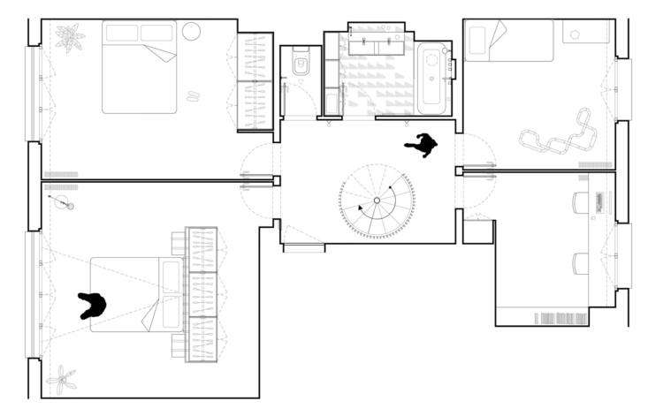 Sacha Apartment by Sabo Project in Paris, Lower Level Layout