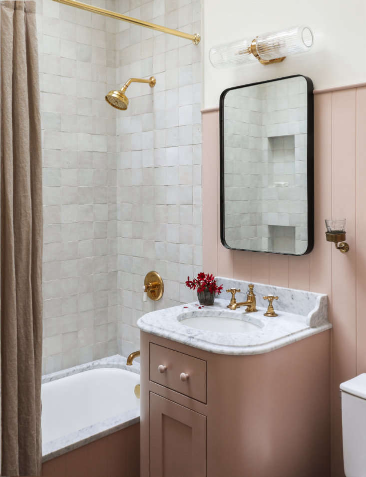 Tiny pink bathroom, Seattle, designed by Heidi Caillier. 