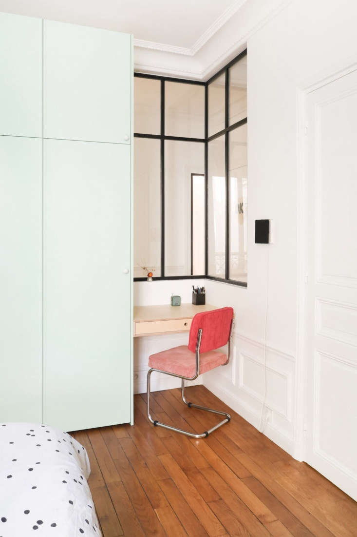 Bedroom desk with interior window, Paris, Heju Studio architecture.