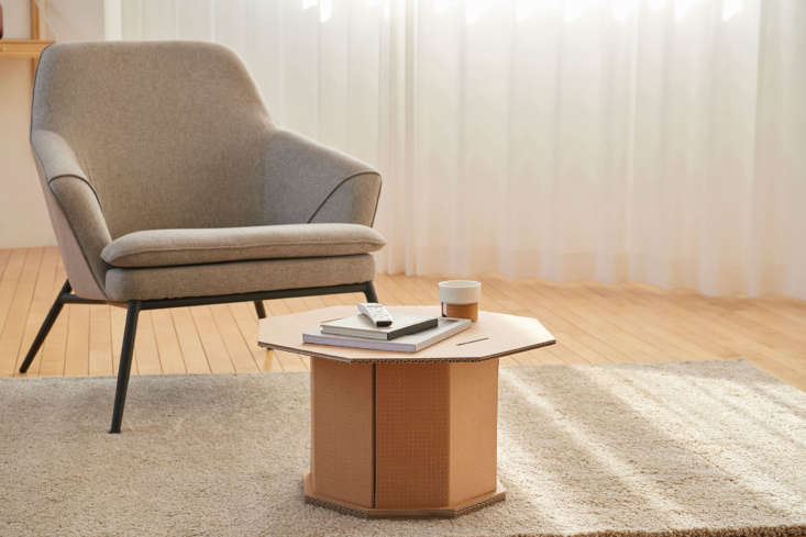 DIY cardboard coffee table from Samsung eco packaging: design via Dezeen's Out of the Box competition.