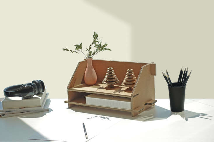 DIY cardboard desk organizer from Samsung eco packaging: design via Dezeen's Out of the Box competition.