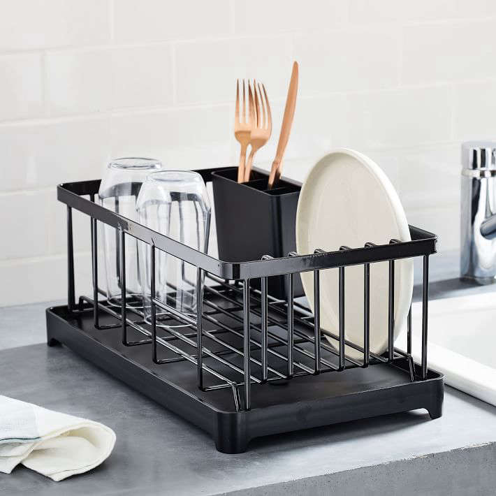 The Yamazaki Tower Black Wire Dish Drainer Rack is $55 at Crate & Barrel.