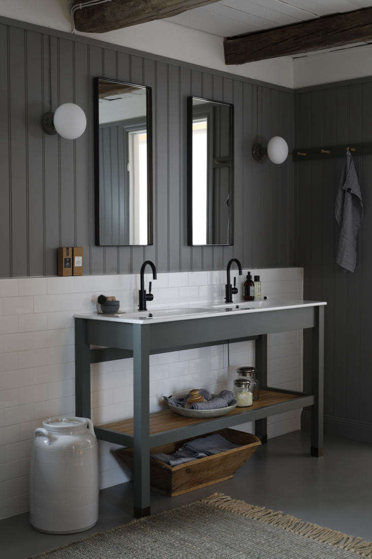 Double bathroom sink in a dressing room by Kvanum of Sweden.