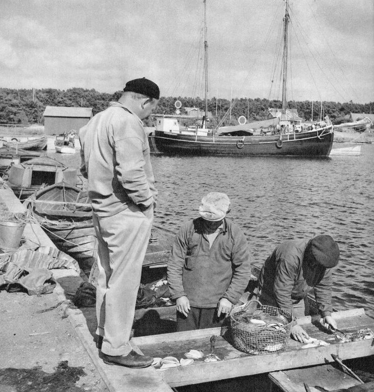 Fishermen in Skägganäs, Sweden, in 1947 using Korbo baskets, now a design classic.