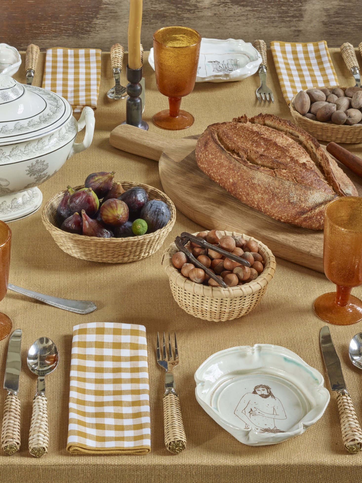 a tablescape pairs jaunty gingham with eglin&#8\2\17;s ceramics, twisted be 11