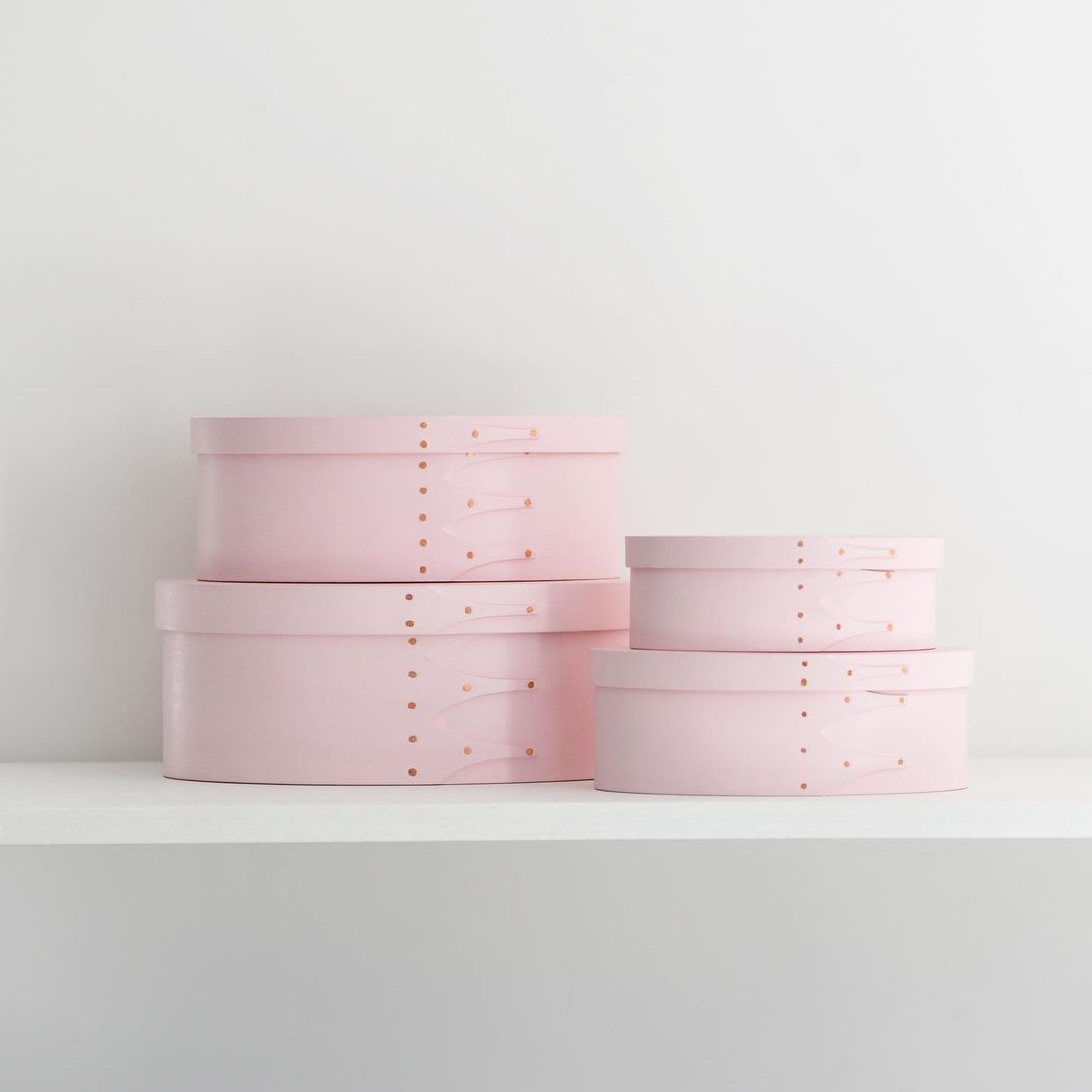 Shaker boxes in milk paint pink by Ifuji, Japan