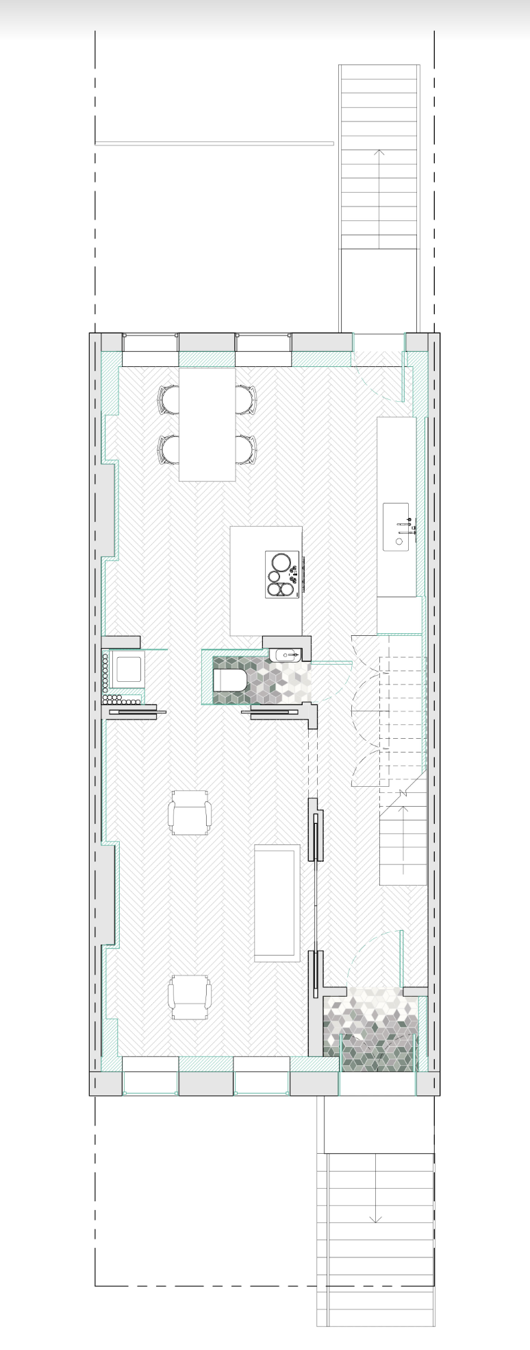 Floor plan CO Adaptive architecture Bed Stuy townhouse parlor floor.