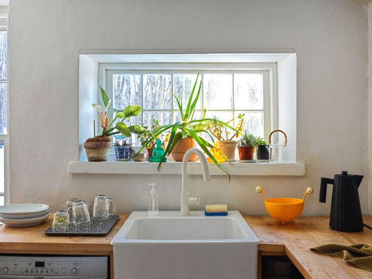 Interiors photographer Chris Mottalini paired an Ikea sink with a white Brizo faucet in his standout kitchen. Photograph by Chris Mottalini, from Kitchen of the Week: A Photographer’s ‘Not Too Perfect’ Cook Space in the Hudson Valley.