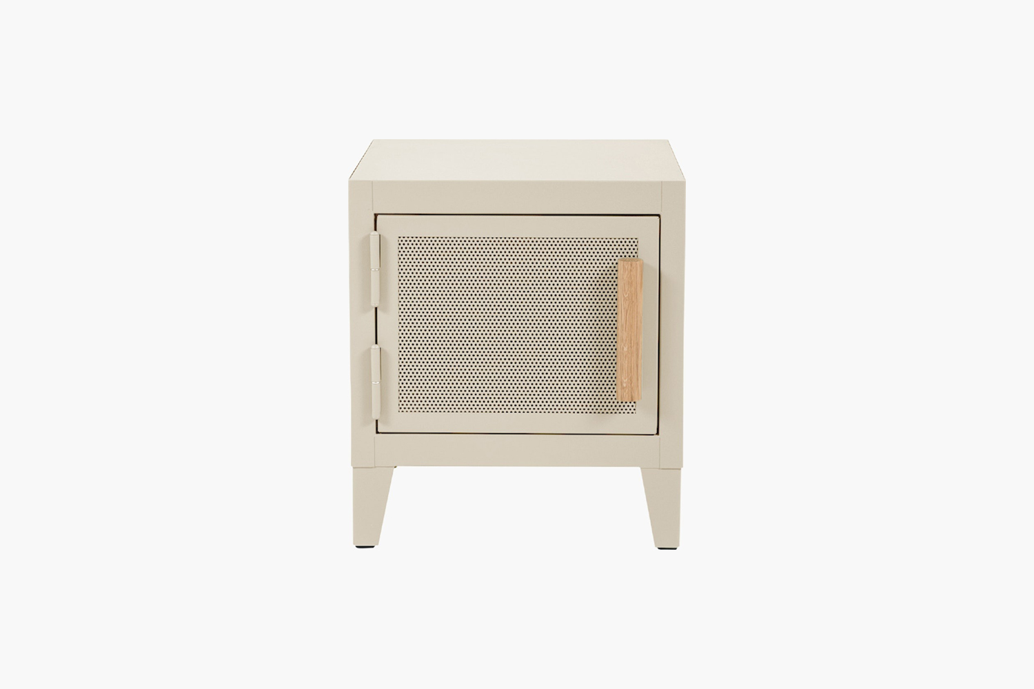 the tolix perforated bedside locker, shown in ivory, is \$695 at design within  28