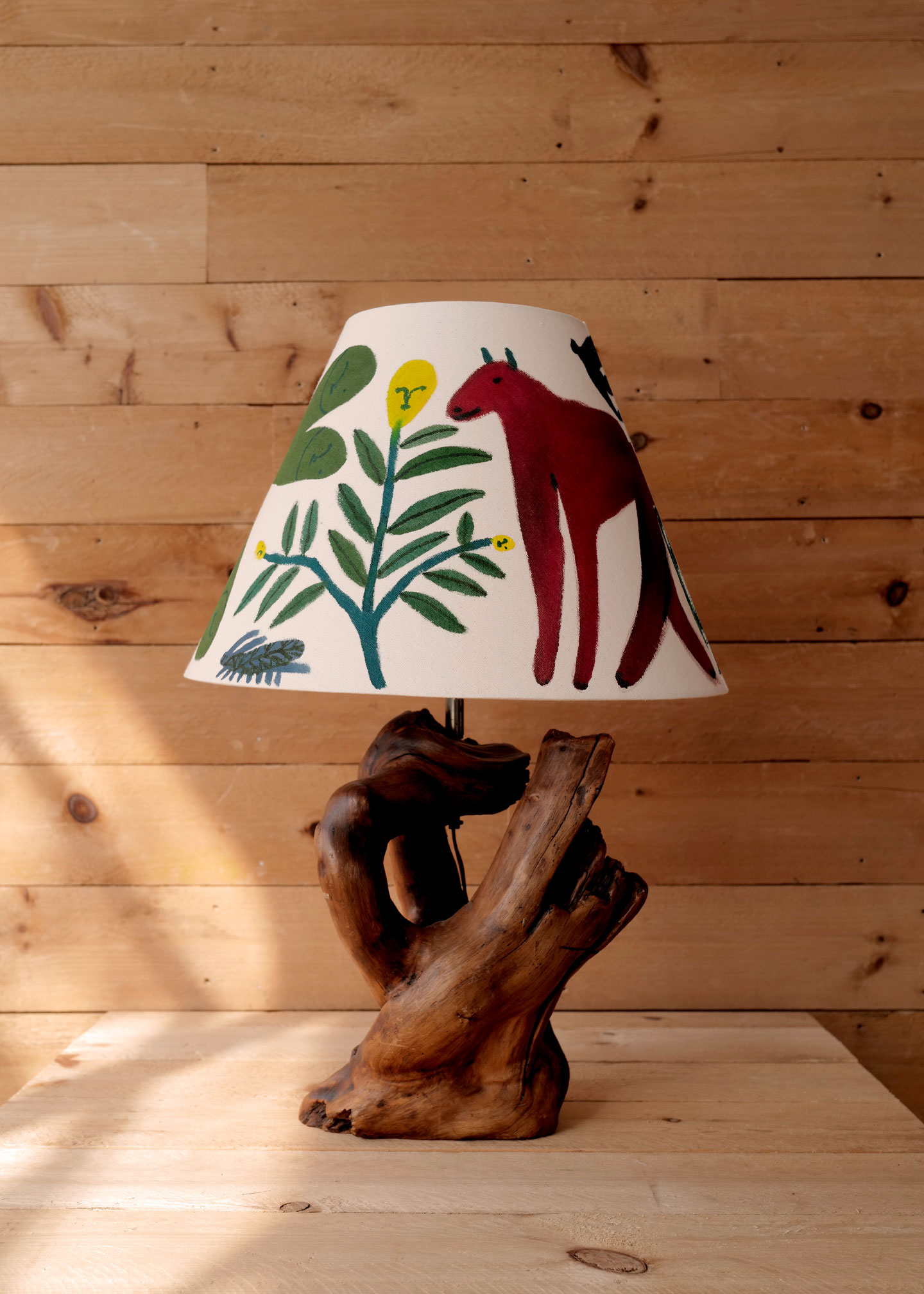 Emma Kohlmann Clover lampshade on vintage tree root lamp from Slow Roads. The Emma Kohlmann collection.
