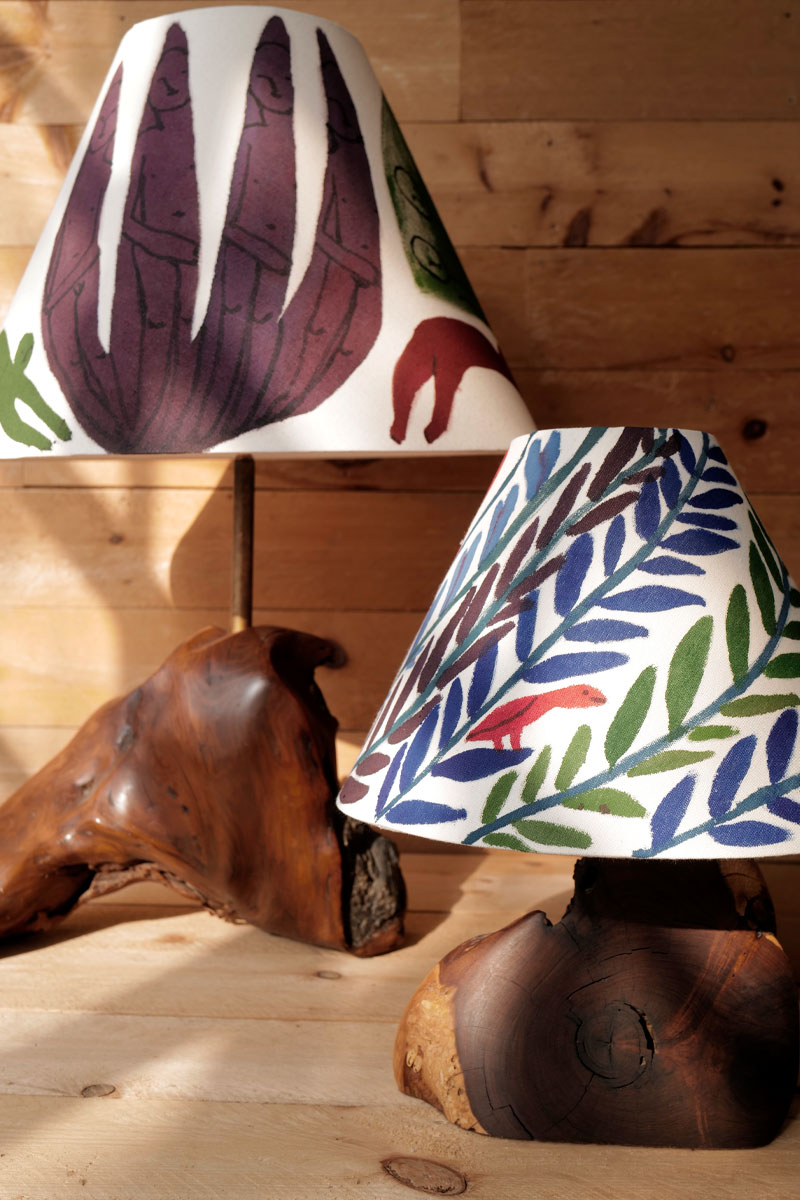 Emma Kohlmann painted lampshades on vintage tree root lamp from Slow Roads. One of a kind. 
