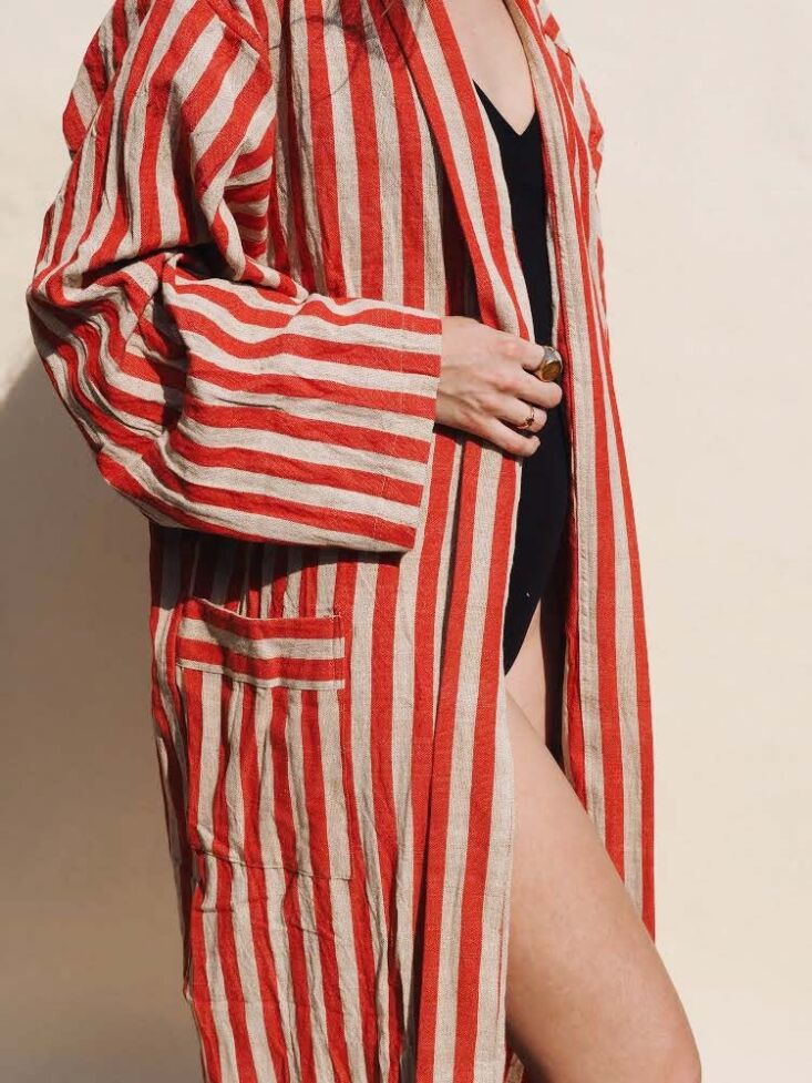 red and white striped beach robe from mizar and alcor 22