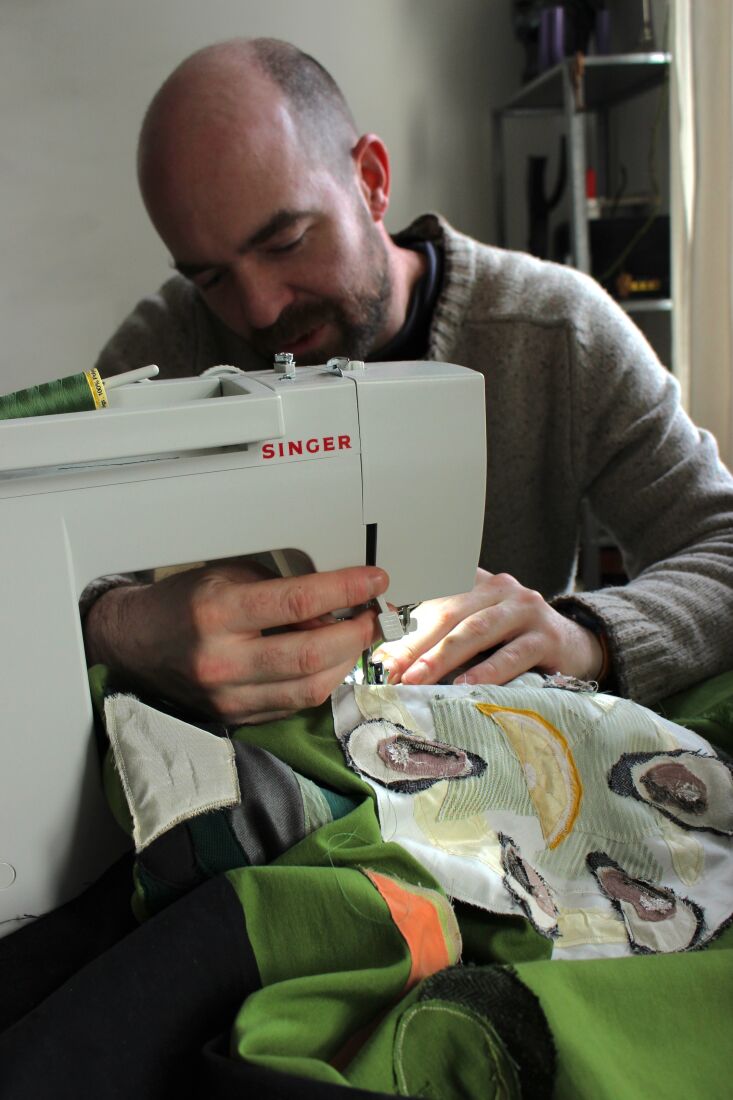 andrew pierce scott sewing a tabletop tapestry from scrap fabric. 3