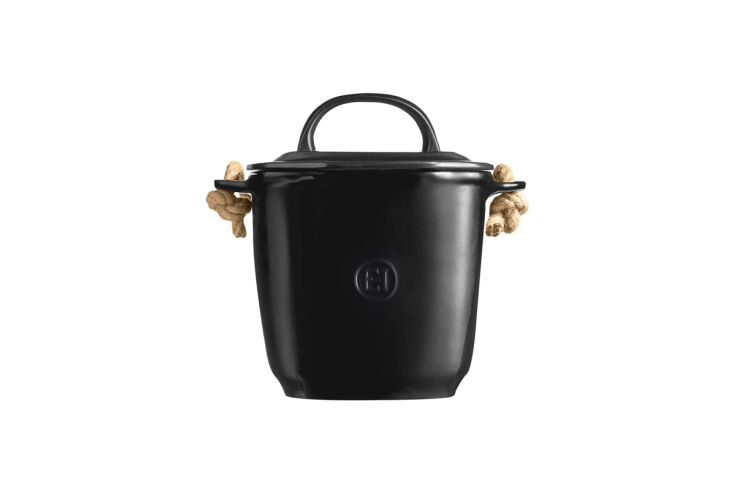 Contenedor de compost Emile henry fabricado en Francia con cuerpo de cerámica y cuerda h 20
