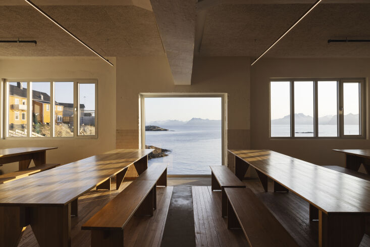 File under Wish We Were Here: a majestic winter view, as seen in Trevarefabrikken in Norway: A Former Cod Liver Oil Factory Turned Hotel by Tuckey Design Studio. Photograph by Andrea Gjestvang.