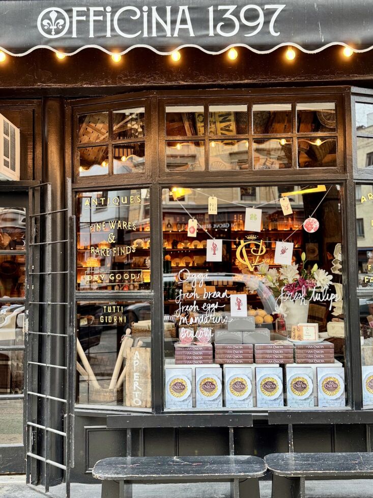 \2\20;I recently made a pilgrimage to see the trio of almost-secret establishments that now satellite Via Carota, chefs Jody Williams\2\17; and Rita Sodi’s beloved osteria in New York\2\17;s West Village. Across the street is Officina \1397, a tiny provisions, antiques, and \2\16;rare finds\2\17; store. On the corner is Bar Pisellino, which gets my vote for the prettiest downtown bar and sandwich shop. And next door is Officina del Bere, an old liquor store that Jody and Rita took over, restocked, and fully beautified. On days that museums are closed or too crowded, I suggest visiting these three instead.\2\2\1; \2\1\1; Margot