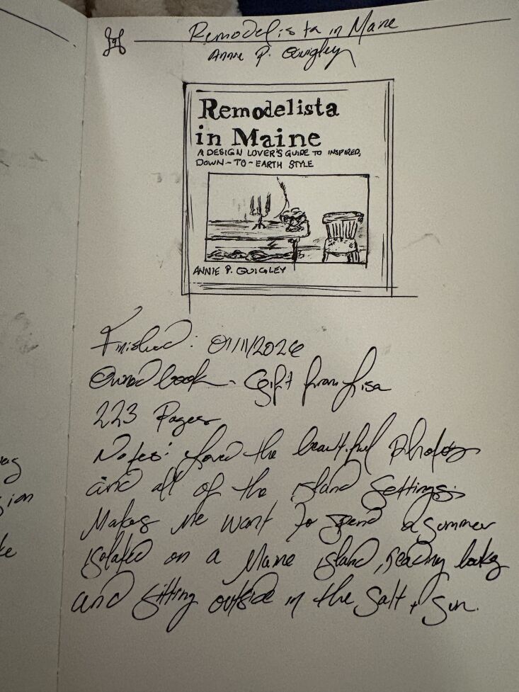 \2\20;The best text I received this month? A snapshot of a friend of a friend\2\17;s hand-drawn sketch of our Remodelista in Maine book cover after she read it. Love the idea of keeping a book journal like she does.\2\2\1; \2\1\1; Annie