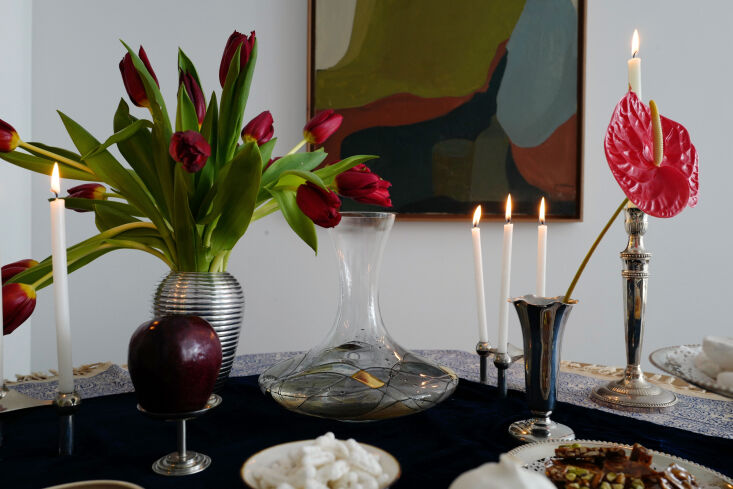 to hold the vinegar, i use a vintage midcentury stained glass wine decanter, wh 19