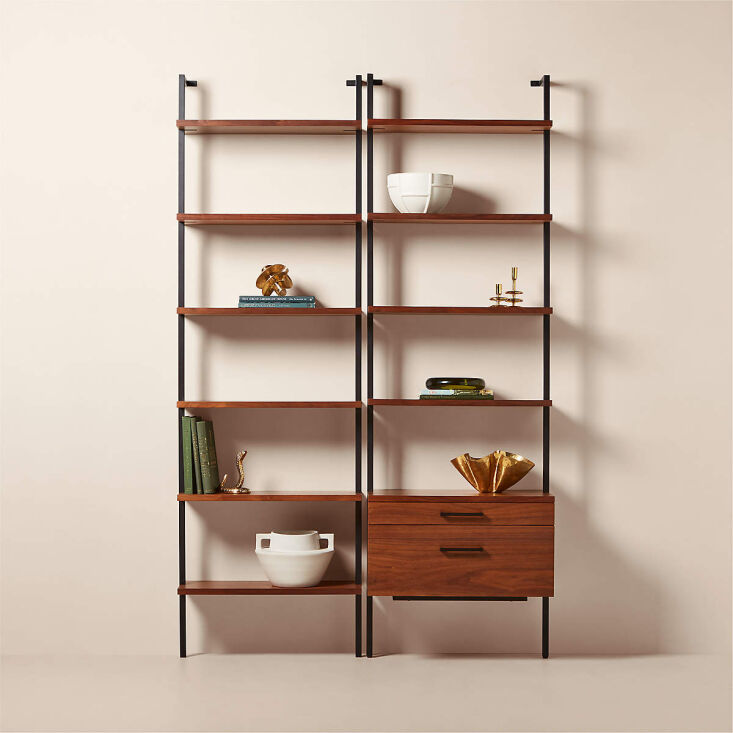 the helix 96\243; walnut wood wall mount bookshelf, shown here in a pair 21