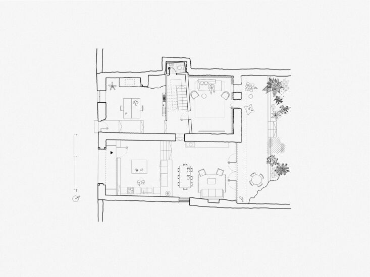 the architectural plans showing the ground floor inclusive of the garden in bac 34