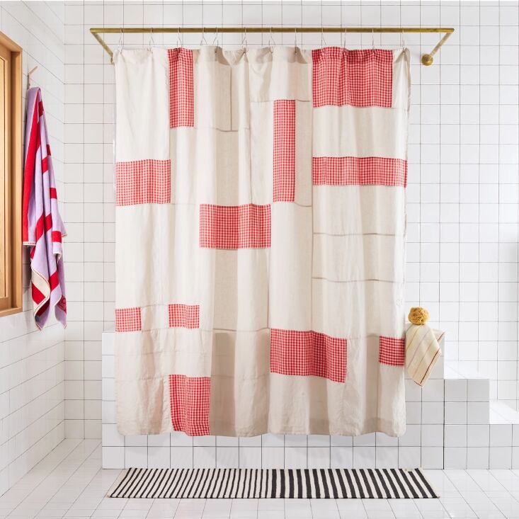 quiet town\2\17;s new end bits linen shower curtain, \$\175, is made in 24