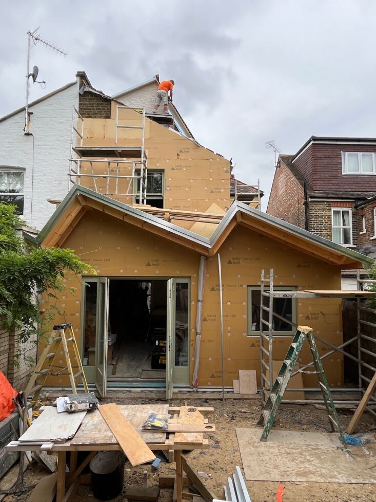 external walls were fitted with wood fibre insulation panels. new timber framed 35