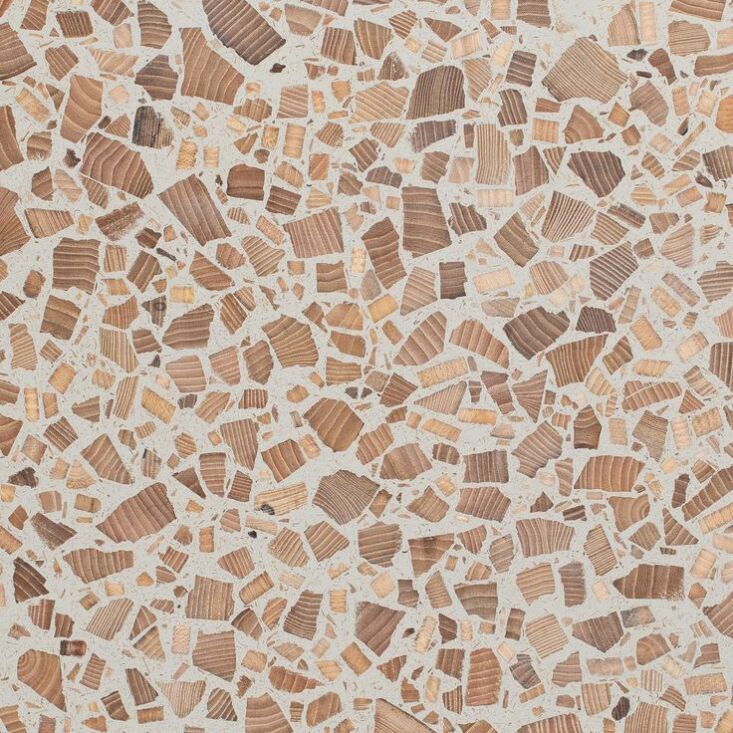 timber terrazzo in pewter oak features end grain wood chips. the offcuts are co 18