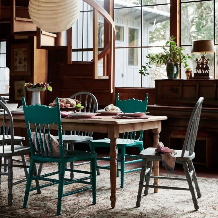 greenrow\2\17;s green ella wood dining chairs, \$399, and gray windsor w 17