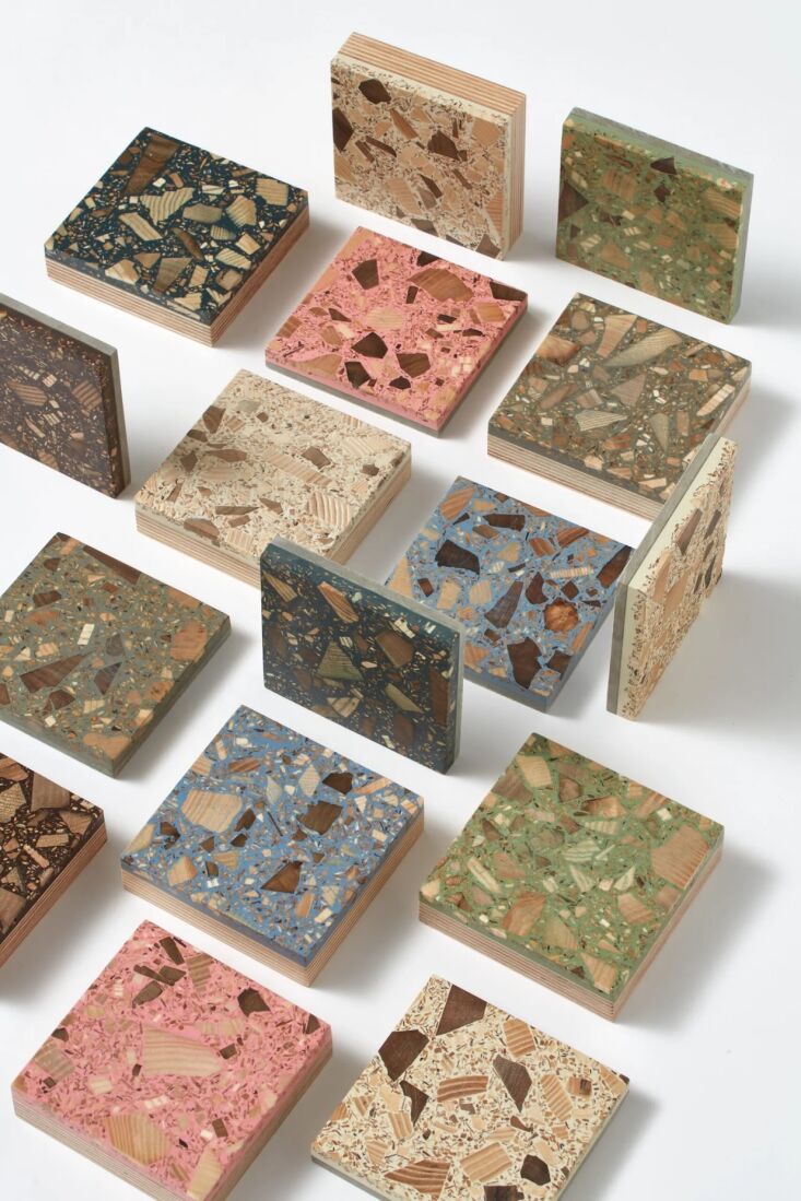 treeazzo from flooring company havwoods feature a mix of wood chips, including  20