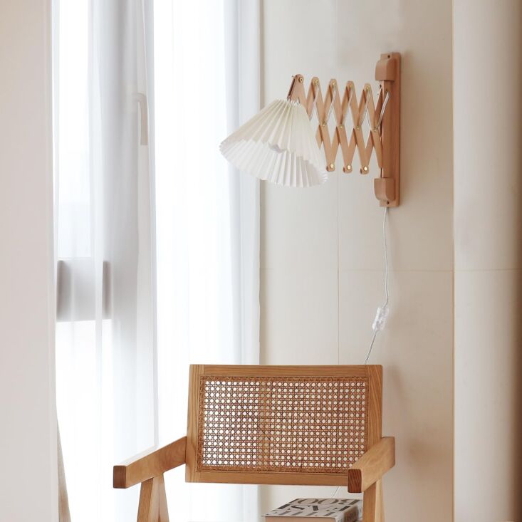 the peauarl plug in mounted wall sconce, swing arm wall lamp of beechwood with  24