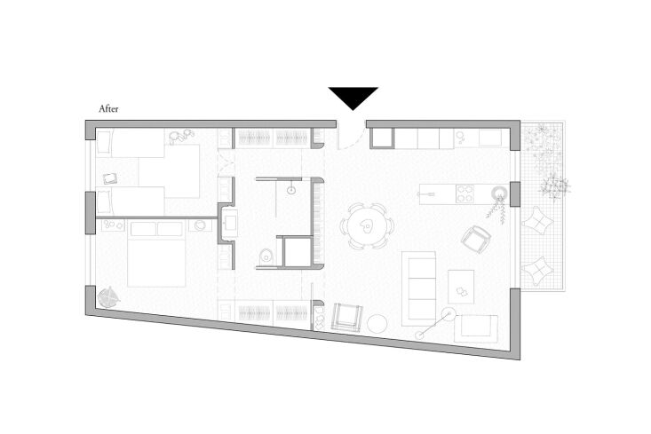 the architectural plans show the transformation with the through space bathroom 33