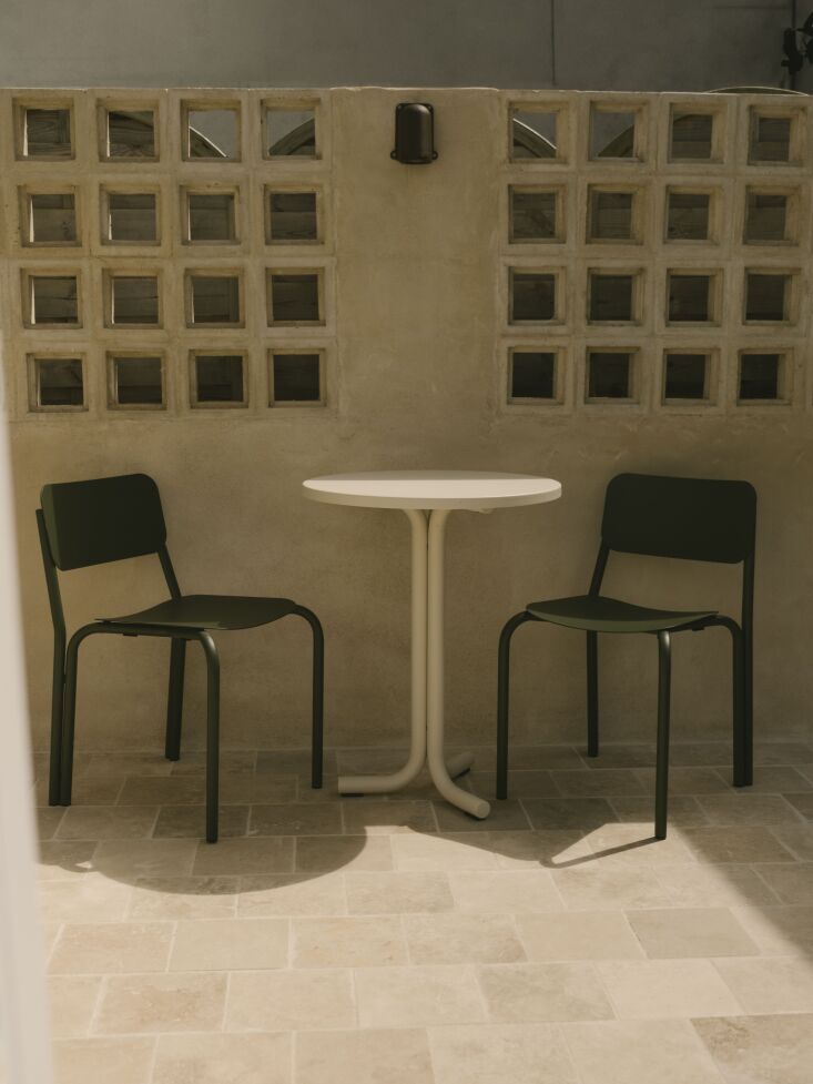 outdoor furniture—the kei chairs and nokk café table—in the communal court 31