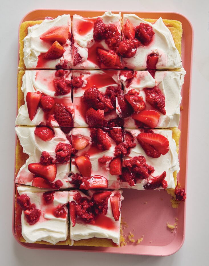 a timely recipe: strawberry three ways cake (pg. \279). 30