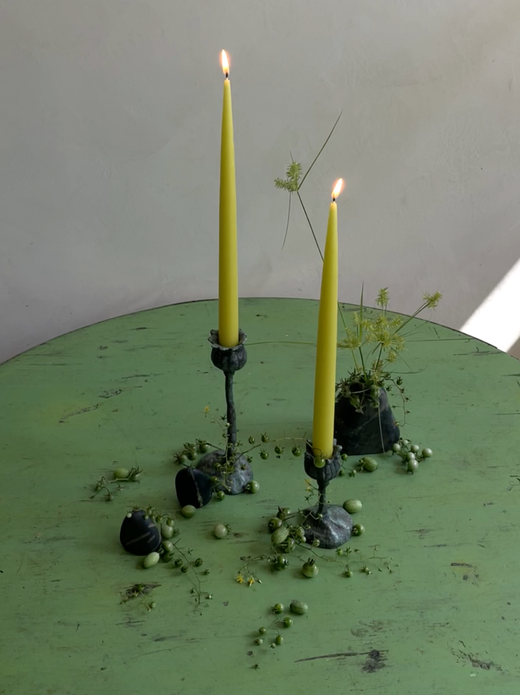 annie\2\17;s pick: aged bronze candleholders inspired by seedpods from c 19