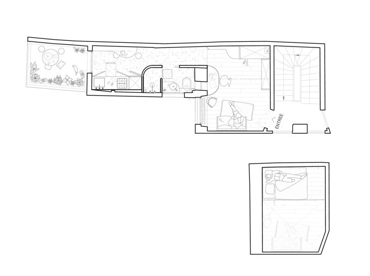 the schematic shows a flow from the entrance through living area and into the b 25