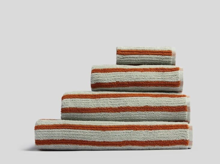 organic resort stripe towels sage with russet