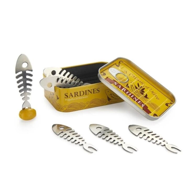 balvi sardines snack forks set of 6 – stainless steel fishbone design appetiz 0